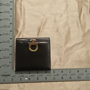 Salvatore Ferragamo Black & Gold Leather Wallet